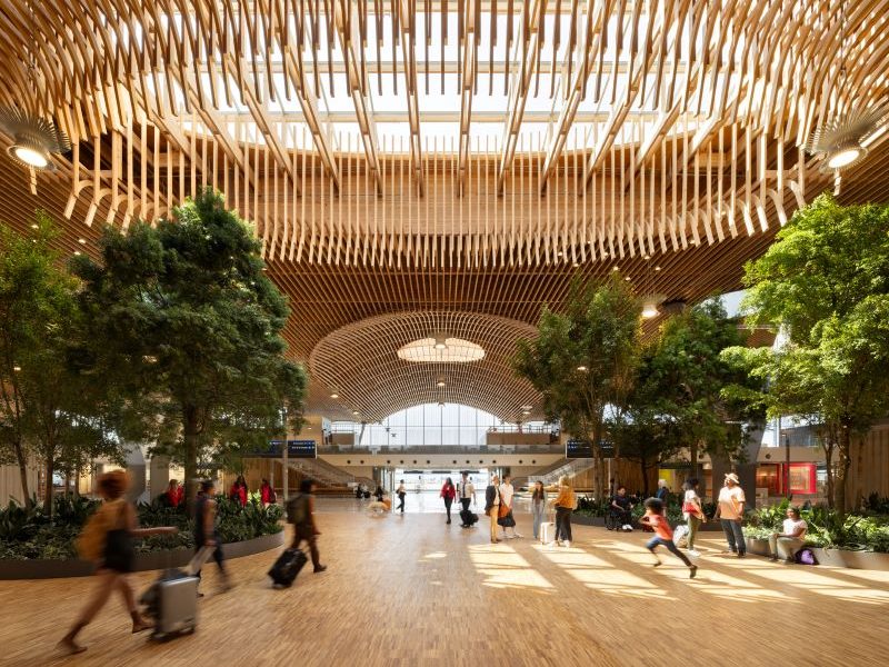 mass timber roofing system over the entire terminal core complex at Portland International Airport