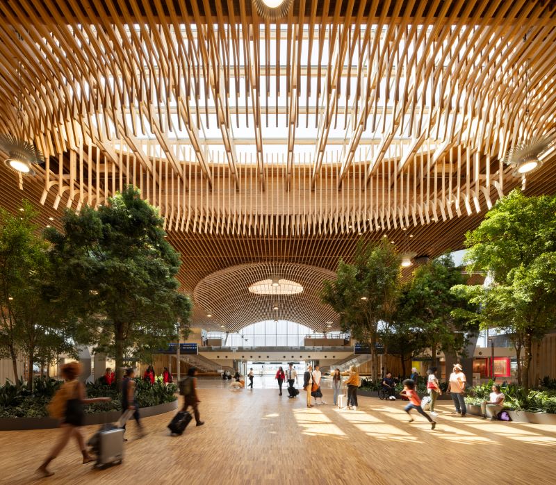 mass timber roofing system over the entire terminal core complex at Portland International Airport