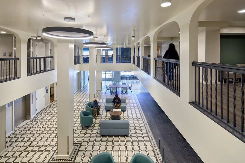 The double-volume lobby at St. Clare at Capitol Park