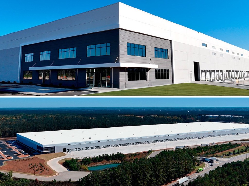 A collage of the exterior of Park Valley View and an aerial view of the same industrial building in Jessup, Pa.